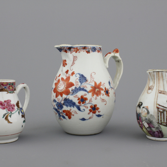 A group of 3 various Chinese porcelain jugs, 18th C.