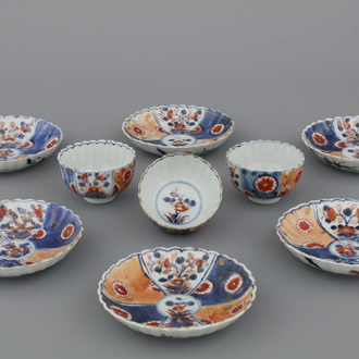 A set of 3 Chinese porcelain Imari cups and 6 saucers, 18th C.