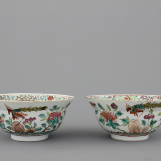 Paar kommen in Chinees porselein, 19e eeuw