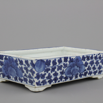 A Chinese porcelain blue and white rectangular bonsai bowl, Qing dynasty