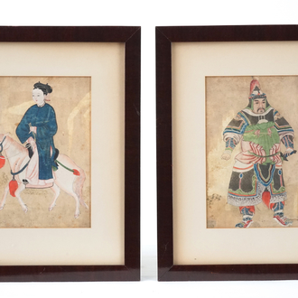 A pair of Chinese framed portraits, 19th C. or earlier