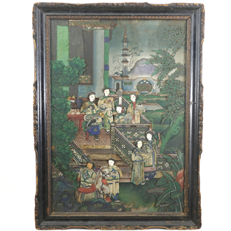 Grand collage encadré avec tètes en ivoire, Canton, 18e-19e