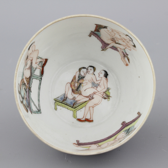 An unusual Chinese porcelain bowl with erotic scenes, 19th C.