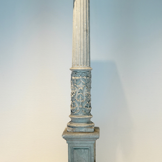 A plaster cast of an Ionic column on stand, 19/20th C., Bruges