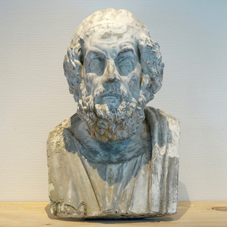 A plaster cast of a Homer bust, 19/20th C., Bruges