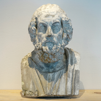 A plaster cast of a Homer bust, 19/20th C., Bruges
