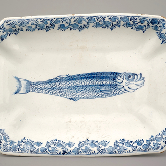 A Dutch Delft blue and white rectangular herring dish, 18th C.