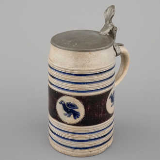 A fine Westerwald incised and pewter-mounted beer stein, 17th C.