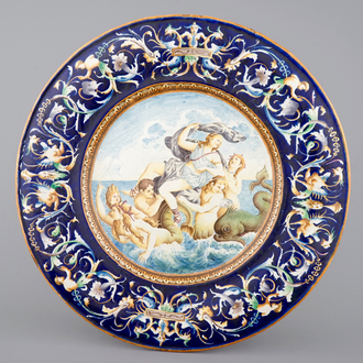 A massive Italian neo-Renaissance dish with a mythological scene, 19th C.