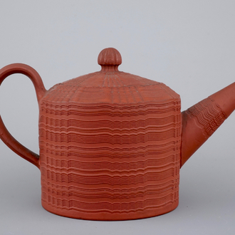 A Staffordshire redware teapot and cover, 18th C.