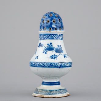 A blue and white Brussels faience sugar caster, 18th C.