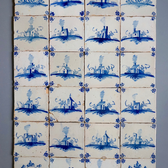 Een set van 24 blauw-witte Delftse tegels uit het atelier Pulinckx, Brugge, 18e eeuw