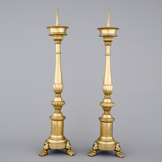 A pair of large Italian bronze pricket candlesticks, Venice, 17/18th C.