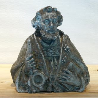 A plaster cast of a bust of Saint Peter, 19/20th C., Bruges