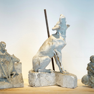 Een set van drie plaasteren dieren, 19/20e eeuw, Brugge