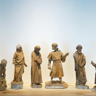 A set of six plaster figures from the retable of Caux, 19/20th C., Bruges