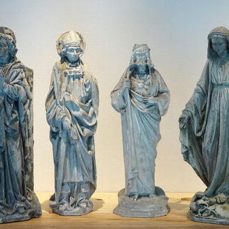 A set of four plaster casts of religious figures, incl. The Sacred Heart of Jesus, 19/20th C., Bruges