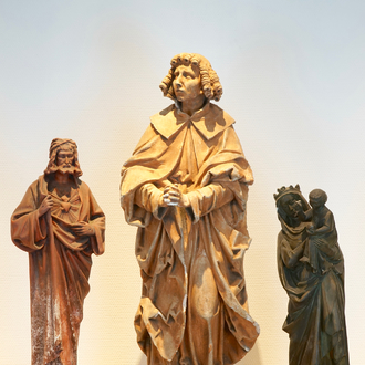 Three plaster casts of religious figures, 19/20th C., Bruges