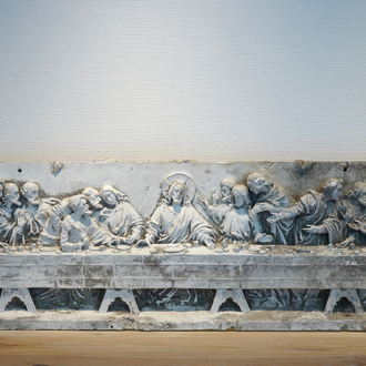 A large plaster cast of The Last Supper, after Leonardo Da Vinci, 19/20th C., Bruges