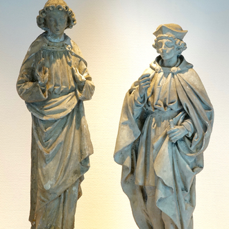 Two 90 cm plaster casts of religious figures, 19/20th C., Bruges