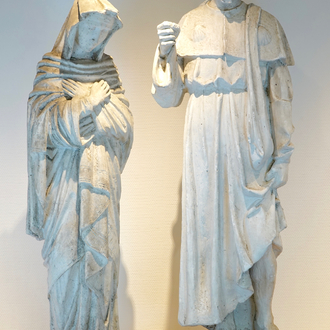 Two plaster casts of religious figures, one of Saint James, 19/20th C., Bruges