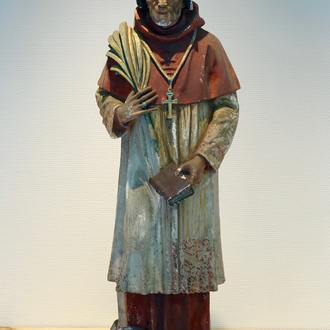 A painted plaster cast of a cardinal, 19/20th C., Bruges