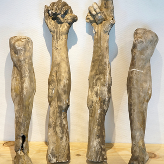 A set of four plaster casts: two arms and two legs, 19/20th C., Bruges