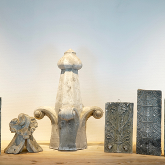 A set of six ornamental plaster casts, 19/20th C., Bruges
