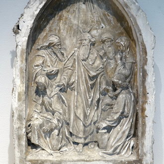 A large 95 cm plaster cast of a religious scene, 19/20th C., Bruges