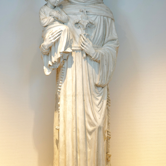 A very large 165 cm plaster cast of Saint Anthony, 19/20th C., Bruges