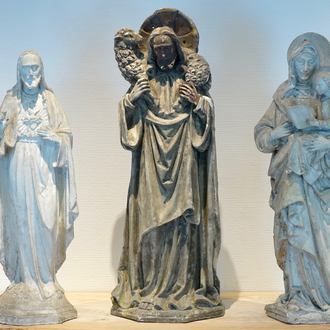 Een set van drie plaasteren religieuze figuren, 19/20e eeuw, Brugge