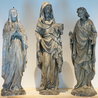 Een set van drie grote plaasteren figuren, 19/20e eeuw, Brugge