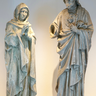 Two 120 cm plaster casts of religious figures, 19/20th C., Bruges