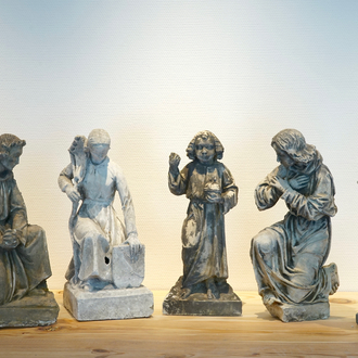A set of five 50 cm plaster casts of religious figures, 19/20th C., Bruges