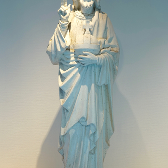 A massive 140 cm plaster cast of Christ holding the world, 19/20th C., Bruges