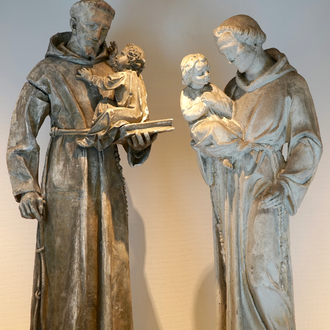 Two large 130 cm plaster casts of Saint-Anthony, 19/20th C., Bruges