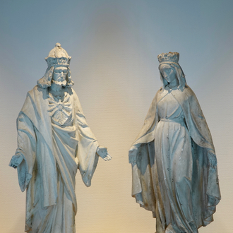 A set of two 96 cm plaster casts of religious figures, 19/20th C., Bruges