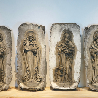 A set of four 78 cm plaster casts of religious figures, 19/20th C., Bruges
