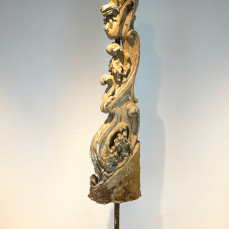 A plaster cast of a baroque ornament on stand, 19/20th C., Bruges