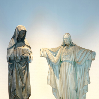 Een set van twee plaasteren figuren, één vrouwelijke heilige en één Christus, 19/20e eeuw, Brugge