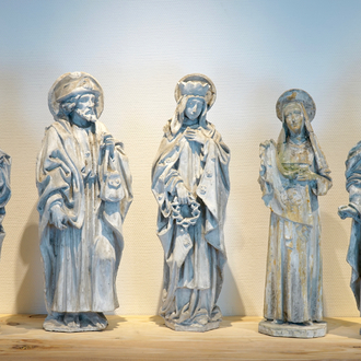 A set of five large 70 cm plaster casts of religious figures, 19/20th C., Bruges