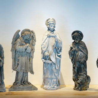 A set of five plaster casts of religious figures, 19/20th C., Bruges