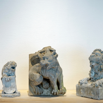 A set of four plaster casts of lions, 19/20th C., Bruges