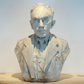 A plaster cast of a man's bust, 19/20th C., Bruges
