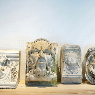 A set of four plaster casts of wall consoles, 19/20th C., Bruges