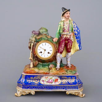 A Paris porcelain clock with a hunter, in the style of Jacob Petit, around 1880