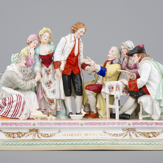Une grande groupe en porcelaine, "L'accordee du village", 19/20ème siècle., d'après J-B Greuze