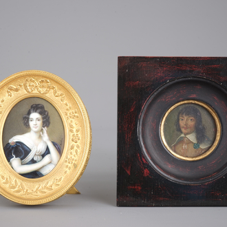 2 miniatures painted on ivory and copper, 18th and 19th C.