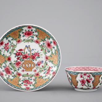 A ruby back semi-eggshell porcelain cup and saucer, Yongzheng