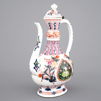 A tall famille rose ewer with cover for the Indian market, 19th C.